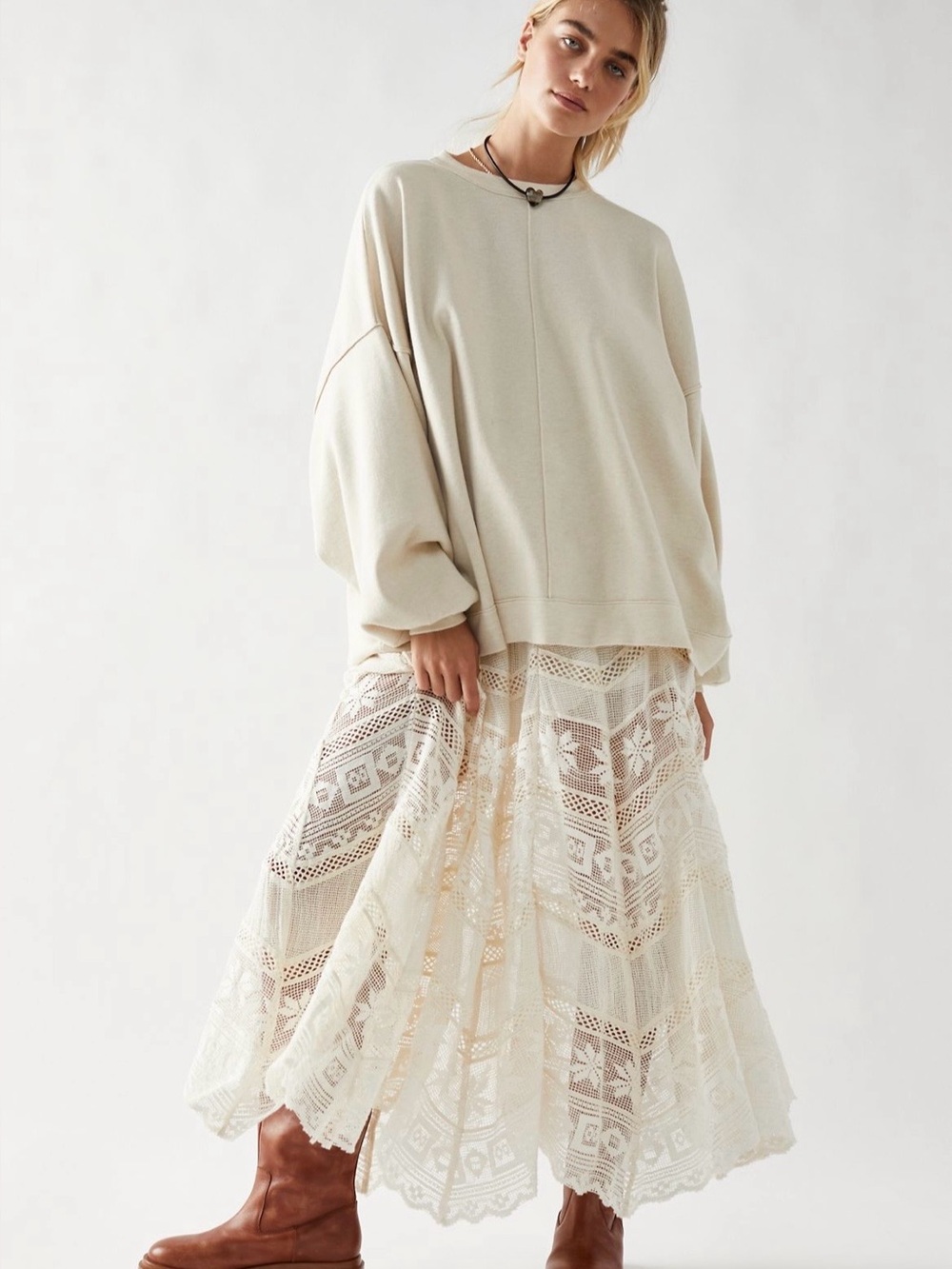 Free People Uptown Pullover Summer Khaki Oversized Sweater Small
